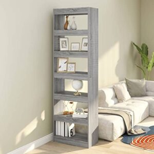 6 tier bookshelf engineered wood, bookcase shelf industrial room divider storage organizer display shelf rack open standing shelving unit for bedroom living room(brown, 23.6"x11.8"x78") (grey 23.6"x11