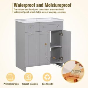 Voohek 30", Single Undermount Sink,Combo Cabinet, Storage Fixture, Grey Bathroom Vanities