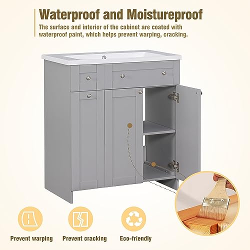 Voohek 30", Single Undermount Sink,Combo Cabinet, Storage Fixture, Grey Bathroom Vanities