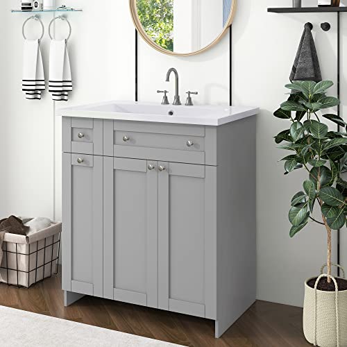 Voohek 30", Single Undermount Sink,Combo Cabinet, Storage Fixture, Grey Bathroom Vanities