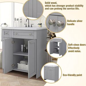 Voohek 30", Single Undermount Sink,Combo Cabinet, Storage Fixture, Grey Bathroom Vanities