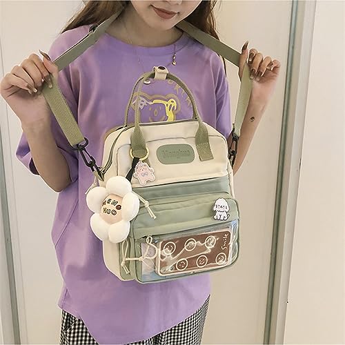 Cute Mini Backpacks with Kawaii Pin and Pendants, Girls Japanese School Bag Travel Waterproof Bookbag Laptop Bag (Green)