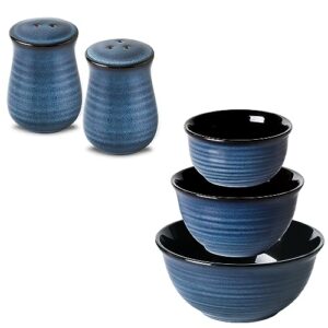 tikooere ceramic bundle - salt and pepper shakers set and ceramic mixing bowls set of 3