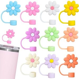 10pcs flower straw topper fitting for stanley straw covers, silicone straw covers cap for all 9-10mm straws, reusable straw covers compatible for stanley 30&40 oz, straw toppers suited for stanley cup