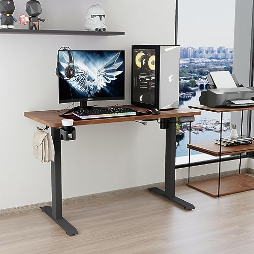 Electric Standing Desk/Standing Desk 47×24" Height Adjustable Desk/Home Office Stand Up Desk with Memory Preset Controller/ Single Motor Electric Height Adjustable Desk/Black and Rustic Brown(1 motor