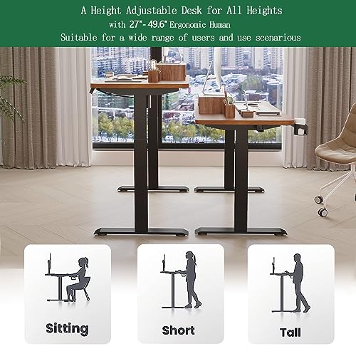 Electric Standing Desk/Standing Desk 47×24" Height Adjustable Desk/Home Office Stand Up Desk with Memory Preset Controller/ Single Motor Electric Height Adjustable Desk/Black and Rustic Brown(1 motor