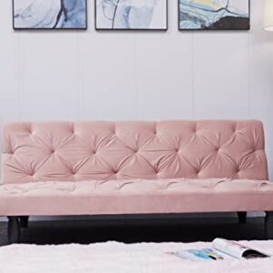 Livavege Convertible Futon Sofa Bed, 66" Velvet Upholstered Sleeper Couch Daybed with Adjustable Backrest for Studio, Apartment, Office, Small Space, Compact Living Room, 66 INCH, Pink