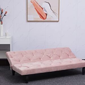 Livavege Convertible Futon Sofa Bed, 66" Velvet Upholstered Sleeper Couch Daybed with Adjustable Backrest for Studio, Apartment, Office, Small Space, Compact Living Room, 66 INCH, Pink