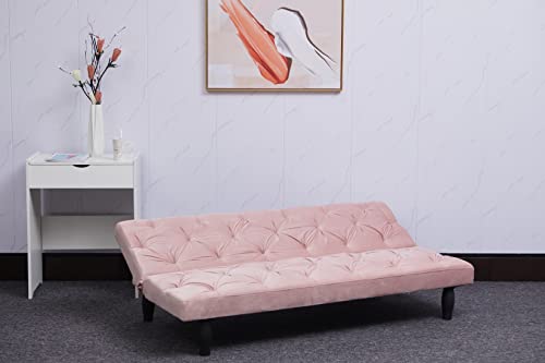 Livavege Convertible Futon Sofa Bed, 66" Velvet Upholstered Sleeper Couch Daybed with Adjustable Backrest for Studio, Apartment, Office, Small Space, Compact Living Room, 66 INCH, Pink