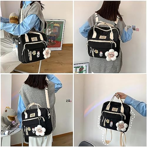 MUSICARD Girls Kawaii Backpack with Cute Pins and Pendant, Japanese Schoolbag Aesthetic Rucksack with Accessories for Teens