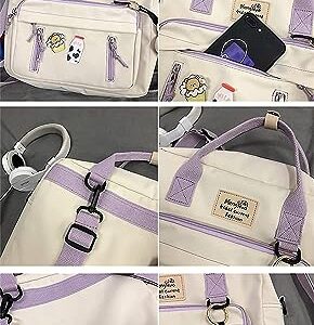 MUSICARD Girls Kawaii Backpack with Cute Pins and Pendant, Japanese Schoolbag Aesthetic Rucksack with Accessories for Teens