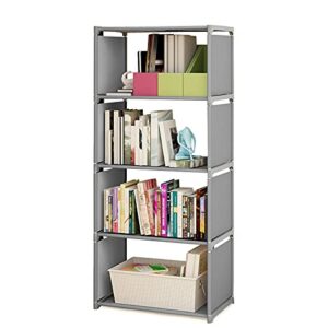 doonarces 4 tiers grey bookcase bookshelf free standing book toys storage rack organizer display shelf waterproof metal&woven fabric shelf for study room bedroom living room 16 * 10 * 49in