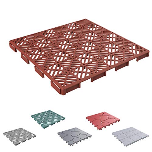 Pure Garden 50-147 Multipurpose Indoor/Outdoor Flooring Interlocking Tiles for Patio, Deck, Garage-6 Pc, Set of 6, Terracotta (Pack of 2)