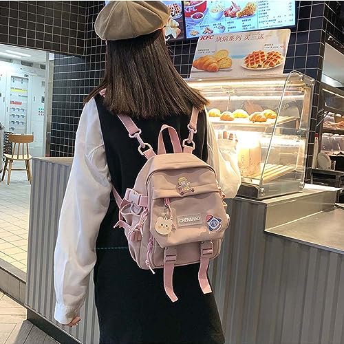 MUSICARD Girls Kawaii Backpack with Cute Pendant and Pins, Cute Mini Aesthetic Rucksack School Bag for Teens