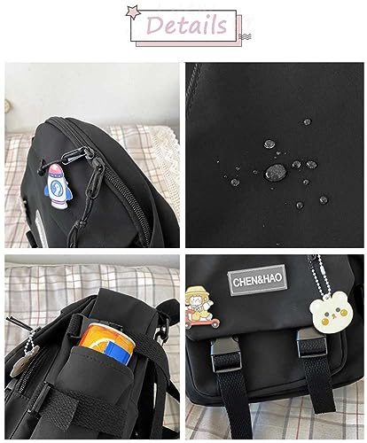 MUSICARD Girls Kawaii Backpack with Cute Pendant and Pins, Cute Mini Aesthetic Rucksack School Bag for Teens