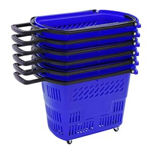 Bacacoo Plastic Shopping Carts, 6 Trolley Rolling Shopping Baskets, 35l Shopping Trolley With Handles, Portable Shopping Basket Set In Supermarkets And Retail Stores (Blue)