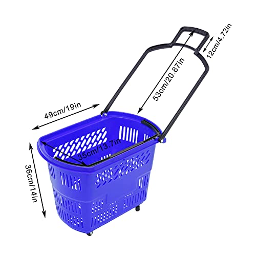 Bacacoo Plastic Shopping Carts, 6 Trolley Rolling Shopping Baskets, 35l Shopping Trolley With Handles, Portable Shopping Basket Set In Supermarkets And Retail Stores (Blue)