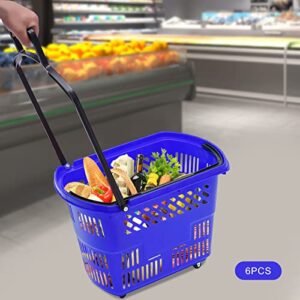 Bacacoo Plastic Shopping Carts, 6 Trolley Rolling Shopping Baskets, 35l Shopping Trolley With Handles, Portable Shopping Basket Set In Supermarkets And Retail Stores (Blue)