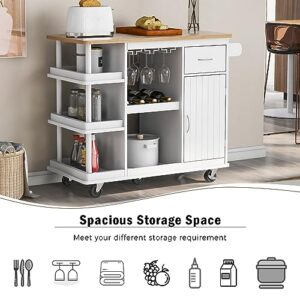 MERITLINE Multipurpose Kitchen Island with Storage and Wheels, Rolling Kitchen Cart Cabinet with Shelves Drawer and Large Solid Wood Desk Top