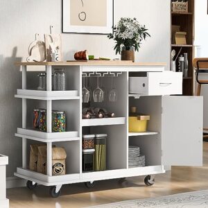 MERITLINE Multipurpose Kitchen Island with Storage and Wheels, Rolling Kitchen Cart Cabinet with Shelves Drawer and Large Solid Wood Desk Top