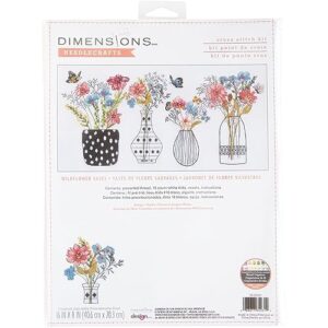 dimensions butterflies and wildflower vases counted cross stitch kit, multicolor 4 piece