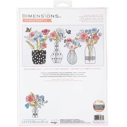 Dimensions Butterflies and Wildflower Vases Counted Cross Stitch Kit, Multicolor 4 Piece