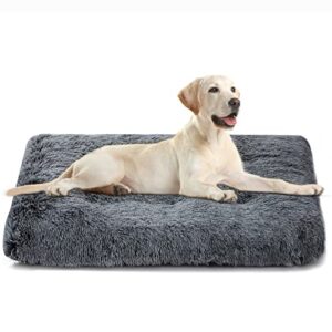 Dog Bed,Crate Pet Bed Kennel Pad,Soft Plush,Comfortable Dog Bed,Washable,Suitable for Medium & Large Dogs(Dark Grey)