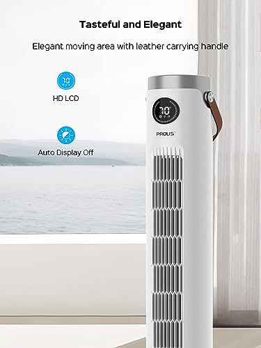 PROUS Tower Fan for home bedroom, 42 Inch 60° Oscillating fan Quiet 35dB with Remote, Floor Fan with 24H Timer, Large LED Display, Bladeless Fan, 21ft/s 3 Speeds 3 Modes