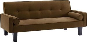 yunlife&home loveseat sofa,modern decor accent futon love seat bed for living room bedroom napping,tufted upholstered small recliner couch furniture,solid and easy to install, brown 2 seaters