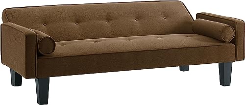 YUNLife&Home Loveseat Sofa,Modern Decor Accent Futon Love Seat Bed for Living Room Bedroom Napping,Tufted Upholstered Small Recliner Couch Furniture,Solid and Easy to Install, Brown 2 Seaters