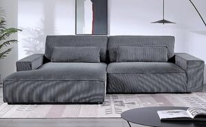 container furniture direct luxe oversized two-piece sectional couches for living room, l shaped sofa with chaise, upholstered with corduroy fabric, dark grey - left facing