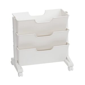 white 3-tier rolling file cart, utility cart with spinner wheels classroom desk side bookshelf for students, teachers, file organizer and classroom, library storage bookshelves