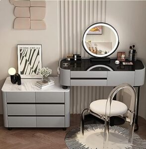 zgnbsd vanity set - makeup vanity table with charging station & bluetooth speaker, 9 drawers smart vanity, contains acrylic makeup chair and smart makeup mirror, suitable for her