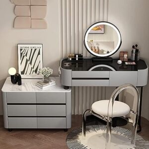 ZGNBSD Vanity Set - Makeup Vanity Table with Charging Station & Bluetooth Speaker, 9 Drawers Smart Vanity, Contains Acrylic Makeup Chair and Smart Makeup Mirror, Suitable for Her