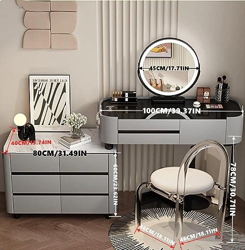 ZGNBSD Vanity Set - Makeup Vanity Table with Charging Station & Bluetooth Speaker, 9 Drawers Smart Vanity, Contains Acrylic Makeup Chair and Smart Makeup Mirror, Suitable for Her