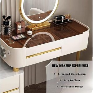 ZGNBSD Vanity Set - Makeup Vanity Table with Charging Station & Bluetooth Speaker, 9 Drawers Smart Vanity, Contains Acrylic Makeup Chair and Smart Makeup Mirror, Suitable for Her