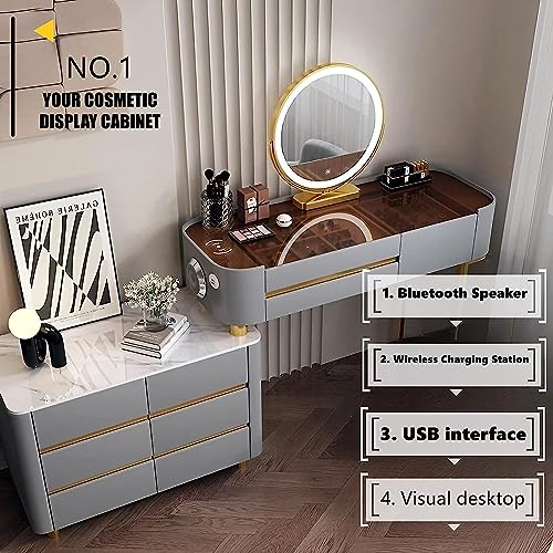 ZGNBSD Vanity Set - Makeup Vanity Table with Charging Station & Bluetooth Speaker, 9 Drawers Smart Vanity, Contains Acrylic Makeup Chair and Smart Makeup Mirror, Suitable for Her