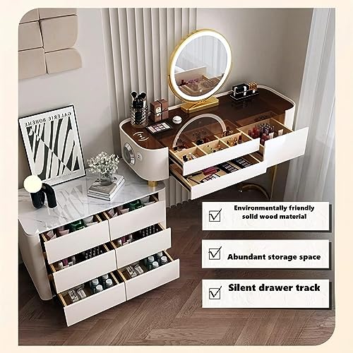 ZGNBSD Vanity Set - Makeup Vanity Table with Charging Station & Bluetooth Speaker, 9 Drawers Smart Vanity, Contains Acrylic Makeup Chair and Smart Makeup Mirror, Suitable for Her