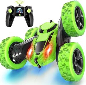 remote control car, rc cars stunt car toy, 4wd 2.4ghz double sided 360° rotating rc car with headlights, kids xmas toy cars for boys/girls (green) (green)