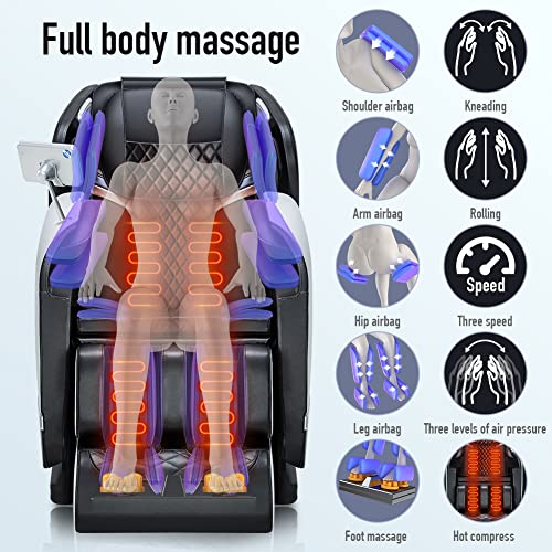 WAWINDS Massage Chair Full Body Recliner - Zero Gravity with Heat and Shiatsu Massage Foot Massage Office Chair LCD Touch Screen Display Bluetooth Speaker Airbags Foot Rollers (White)