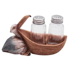 pelican salt and pepper set holder, nautical décor, shakers included, 7 inches