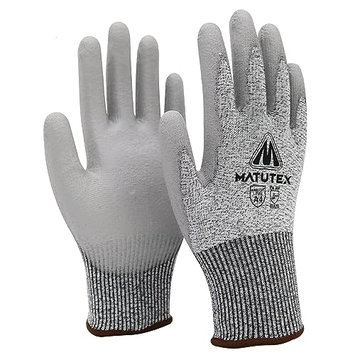 Matutex 12 Pairs Cut Resistant Work Gloves Firm Grip A4 Polyurethane Coated | Safety Gloves Cut Proof | Construction, Kitchen (L)