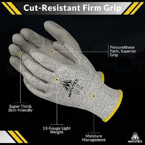 Matutex 12 Pairs Cut Resistant Work Gloves Firm Grip A4 Polyurethane Coated | Safety Gloves Cut Proof | Construction, Kitchen (L)