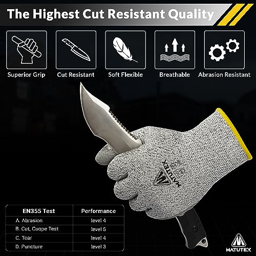 Matutex 12 Pairs Cut Resistant Work Gloves Firm Grip A4 Polyurethane Coated | Safety Gloves Cut Proof | Construction, Kitchen (L)