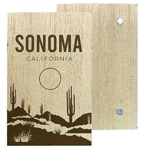 Sonoma California Souvenir 2" x 3" Engraved Wooden Fridge Magnet Cactus Desert Design Single