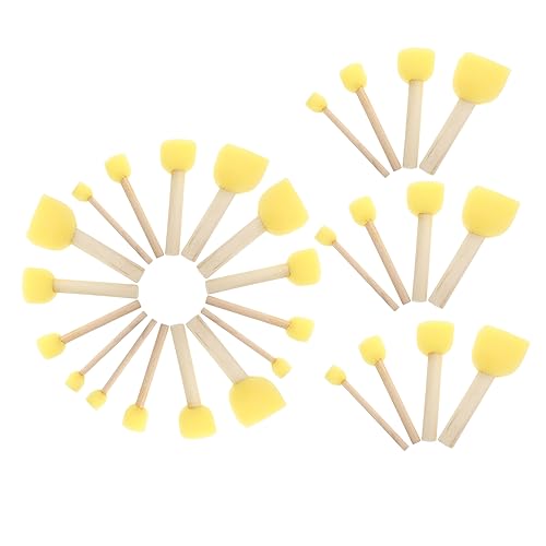 Drawing Sponge 28pcs Head Paint Brushes Painting Supplies for Round Sponge Foam Brush Set DIY Painting Tools Paint Cup Wooden Yellow Practical Brush Coloring Brush Round