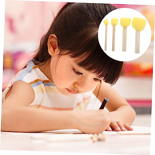 Drawing Sponge 28pcs Head Paint Brushes Painting Supplies for Round Sponge Foam Brush Set DIY Painting Tools Paint Cup Wooden Yellow Practical Brush Coloring Brush Round