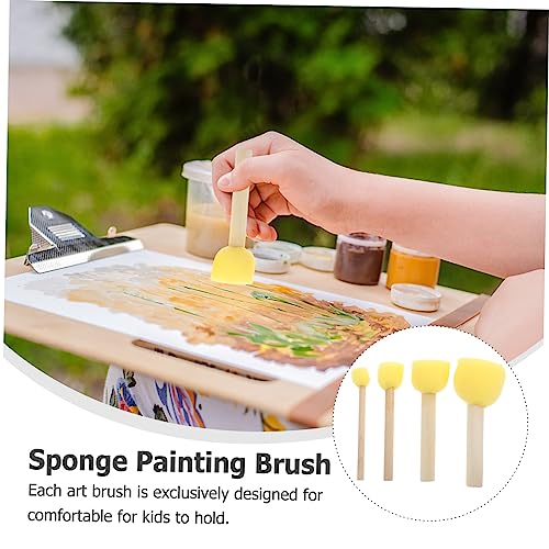 Drawing Sponge 28pcs Head Paint Brushes Painting Supplies for Round Sponge Foam Brush Set DIY Painting Tools Paint Cup Wooden Yellow Practical Brush Coloring Brush Round