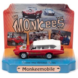 Monkeemobile Red with White Top and Interior The Monkees with Collectible Tin Display Silver Screen Machines Series 1/64 Diecast Model Car by Johnny Lightning JLDR018-JLSP333