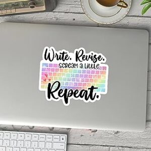 Miraki Write Revise Scream A Little Repeat Sticker, Writing Sticker, Book Lover Sticker, Book Worm Sticker, Water Assitant Die-Cut Vinyl Funny Decals for Laptop, Phone, Water Bottles, Kindle Sticker